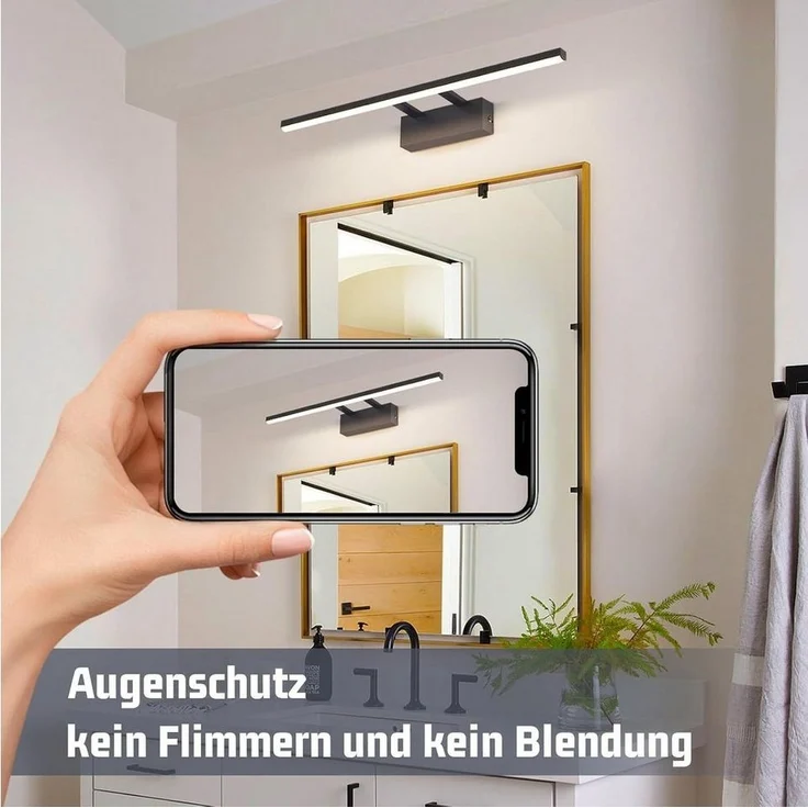 Nettlife LED Spiegelleuchte Schwarz Modern Badezimmer Spiegelbeleuchtung 60 cm 4000K Neutralweiß, LED fest integriert, Neutralweiß, lampe Flur Wandleuchte für Büro Küche Spiegelschrank – Bild 3
