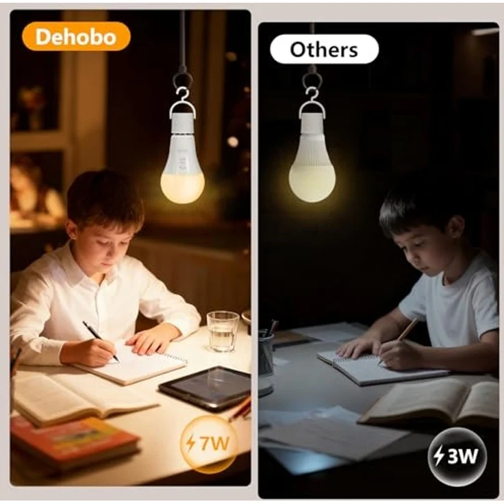 Dehobo Glühbirne Mit Fernbedienung E27 Aufladbare Glühbirne - 7W Glühbirne Mit Batterie Camping Lampe RGB Dimmbare - Akku Lampen Mit Timing Funktion für Weihnachten, Outdoor Lampe 2 Pack – Bild 3