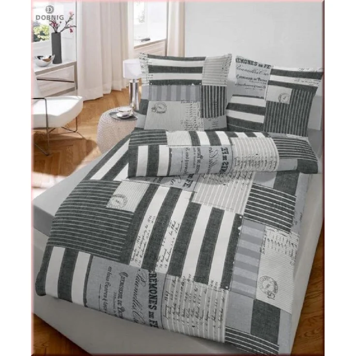 soma Biber Bettwäsche 4 teilig Bettbezug 135x200 cm Kopfkissenbezug 80x80 cm Karo anthrazit – Bild 2