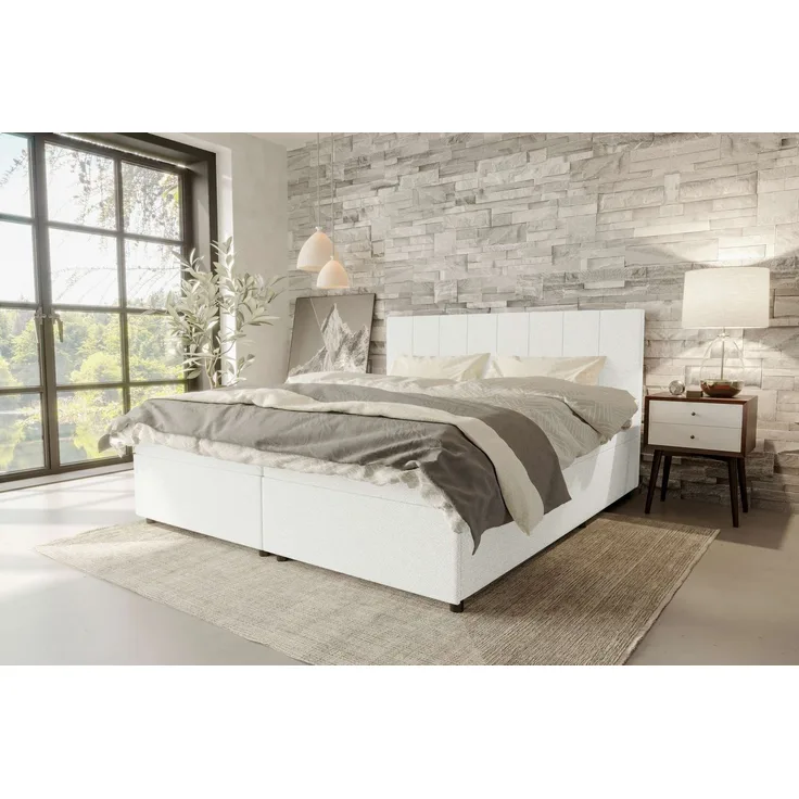 99rooms Kira Boxspringbett Strukturstoff NEVE Creme 140x200 cm