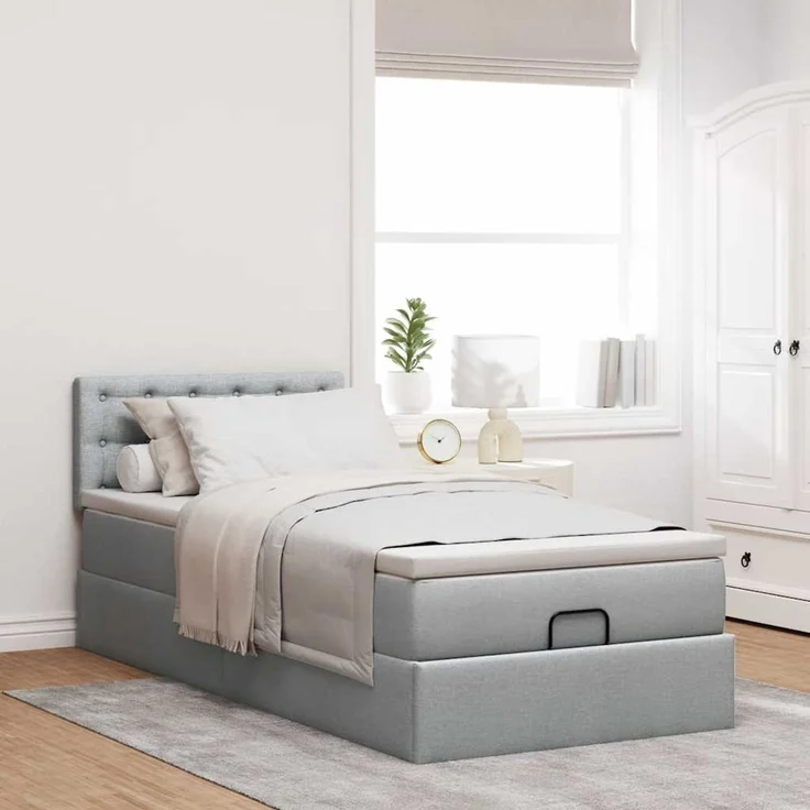 vidaXL Ottoman-Bett mit Matratze Hellgrau 90x200 cm Stoff 3311594 – Bild 3