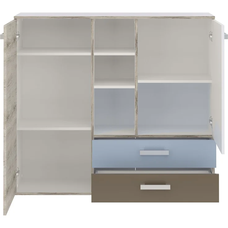 Jugendzimmer Set mit Schreibtisch 6-teilig LEEDS-10 in Sandeiche Nb. mit weiß, Lava und Denim Blau – Bild 8