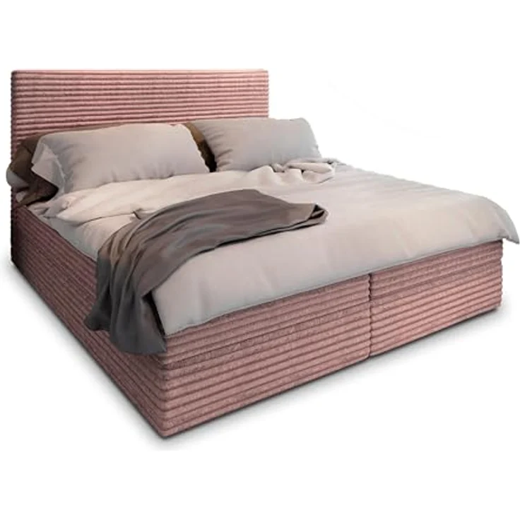 Masseno Boxspringbett PISA 140x200 cm, Komplett-Set mit Bonell Matratze und Topper, Polsterbett mit Bettkästen - Rosa, TILIA 62 – Bild 1