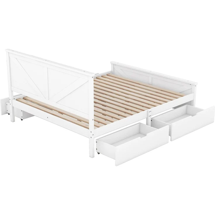 Massivholzbett, 160x200 cm, Doppelbett mit Lattenrost, Kopfteil und 4 Schubladen, Holzbett aus Kiefer – Bild 10
