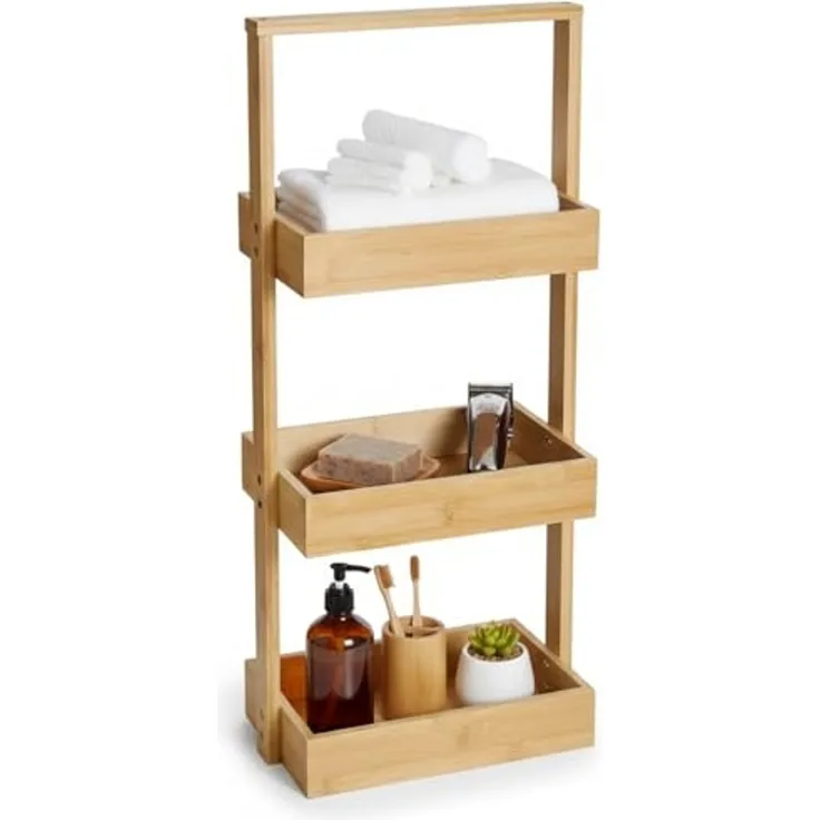 hausleben Küchenregal Korbregal Bambus 25x16x65 cm Küchenregal Badezimmer, Wohn-Esszimmer Küche Holz Bad umweltfreundlich Regal Stehregal