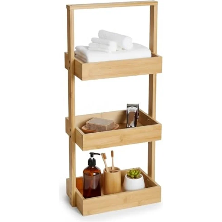 hausleben Küchenregal Korbregal Bambus 25x16x65 cm Küchenregal Badezimmer, Wohn-Esszimmer Küche Holz Bad umweltfreundlich Regal Stehregal – Bild 1
