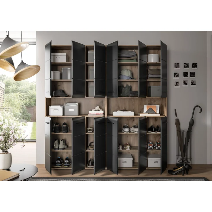 Badkombination (B/H/T: 180x185x30 cm) in schwarz matt und Nox Oak Nachbildung – Bild 11