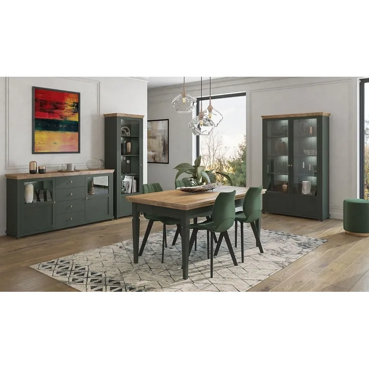 Esszimmer-Set Elda Esszimmergarnitur 4-teilig grün eiche lefkas Landhaus-Stil
