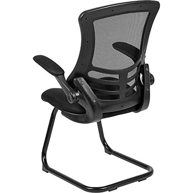 Flash Furniture Empfangsstuhl, Kufengestell, Beistellstuhl mit hochklappbaren Armlehnen, schwarzes Netzmaterial, 1 Stück – Bild 6