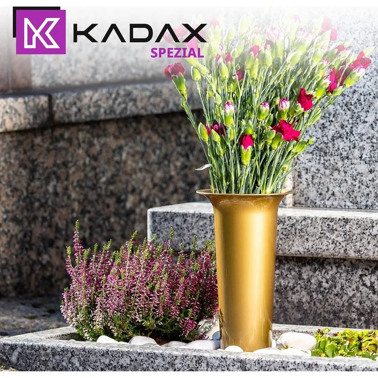 KADAX Vase, Fläschchen für Friedhof, Grabstein, 23 cm, Grabstein für Blumen, Gold – Bild 8