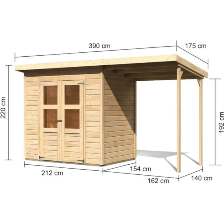 Karibu Holz Gartenhaus Set "Merseburg 3", naturbelassen, 2,1x1,5 m (B x T),mit Anbaudach – Bild 2