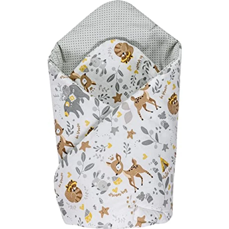 Medi Partners Steckkissen 100% Baumwolle 75x75cm Einschlagdecke Babyhörnchen doppelseitig weich ganzjährig multifunktional antiallergisch Babys (REH mit grauem Punkten) – Bild 1
