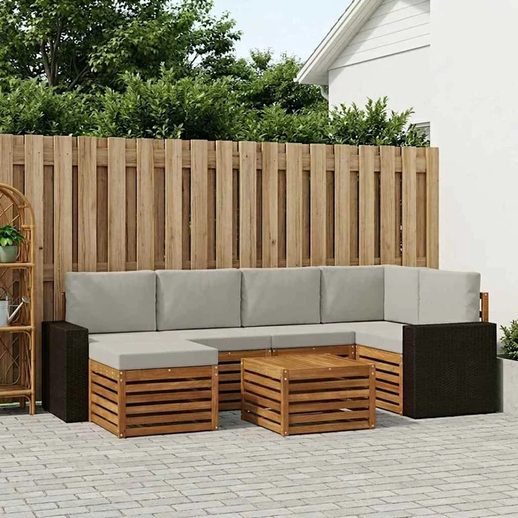 vidaXL Outdoor-Sofagarnitur 7 stk. 5-Sitzer Natur und Hellgrau 3384602 – Bild 1