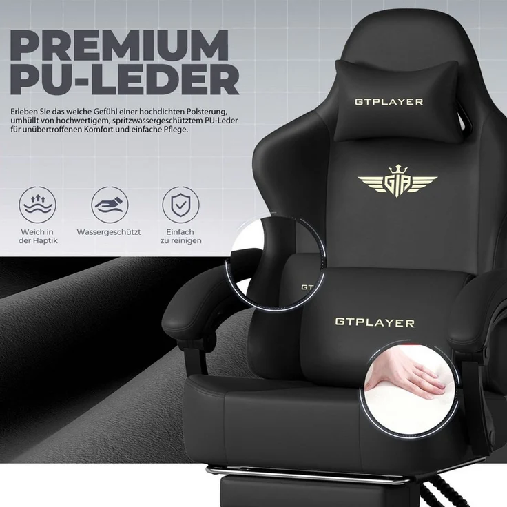 GTPLAYER Gaming-Stuhl Atmungsaktiver Bürostuhl, ergonomisch Hochwertiger - Stoff/Kunstleder, 160° Verstellbare Rückenlehne und ausziehbare Fußstütze – Bild 1