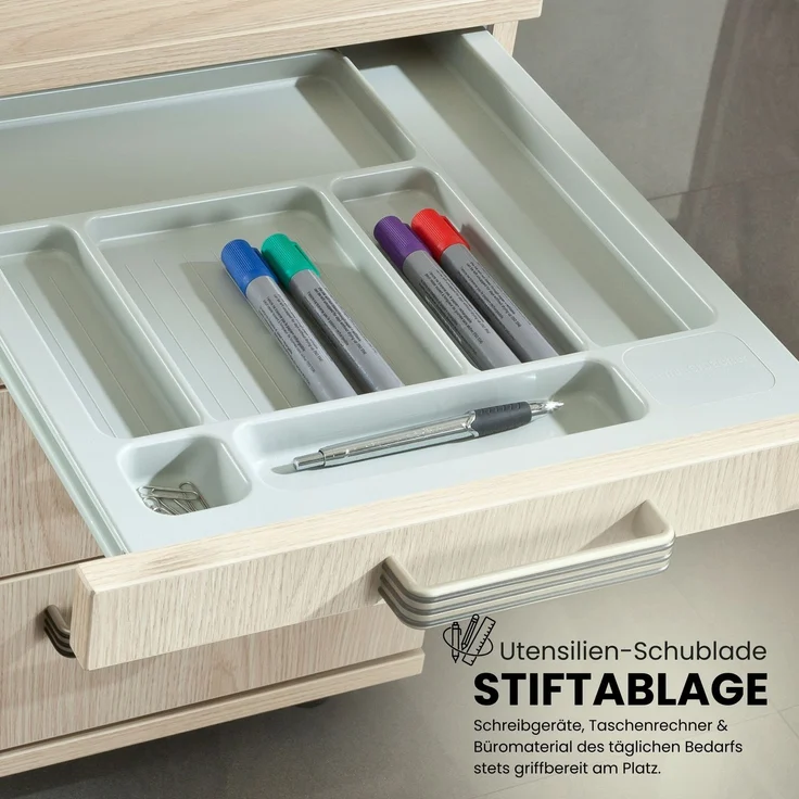 bümö Rollcontainer mit Schubladen, Container abschließbar aus Holz in graphit - Rollwagen für's Büro als Schreibtisch Unterschrank, Bürocontainer od. Schreibtischcontainer mit Streifengriffe, AC30-G-G-SG – Bild 2