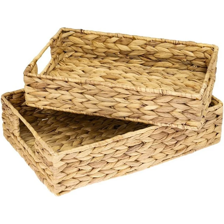 HMF Dekotablett Deko Tablett, Serviertablett geflochten aus Wasserhyazinthe (2er Set, versch. Größen), Deko- und Serviertablett 35/32 cm Breite – Bild 2