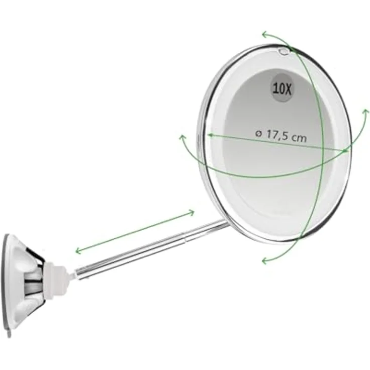 Macom Sensation 229 Perfect Mirror, Kosmetikspiegel mit 10-facher Vergrößerung, Teleskopstange und Doppelgelenk, platzsparend, 24 LED-Lichter, selbstklebender Saugnapf