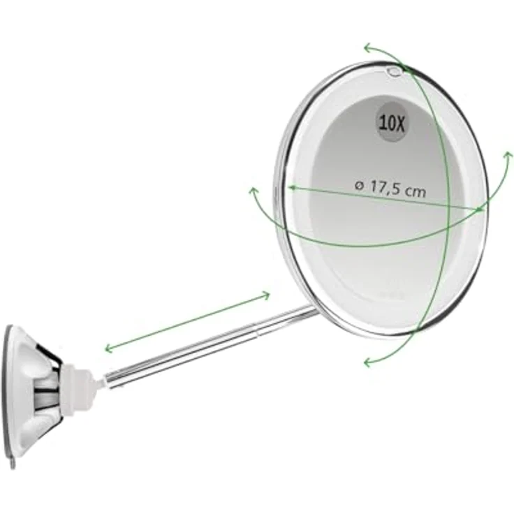 Macom Sensation 229 Perfect Mirror, Kosmetikspiegel mit 10-facher Vergrößerung, Teleskopstange und Doppelgelenk, platzsparend, 24 LED-Lichter, selbstklebender Saugnapf – Bild 1