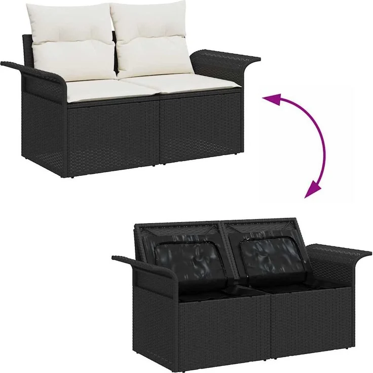 vidaXL Garten-Sofa-Set mit Speicher 6 pcs Schwarz Poly Rattan 3358056 – Bild 10
