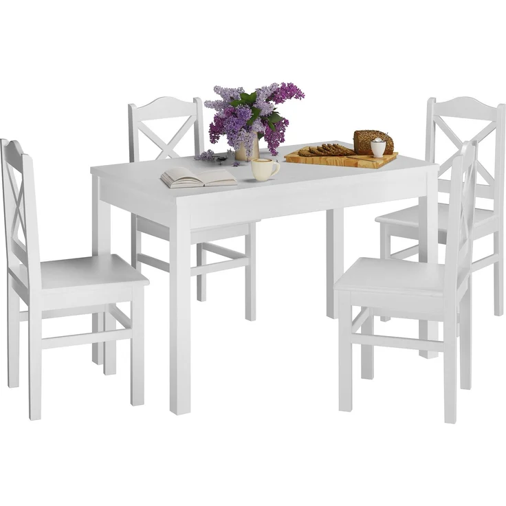 Weiße Essgruppe mit Küchentisch und 4 Stühle Massivholz 90.70-51 A W-Set 20 – Bild 3