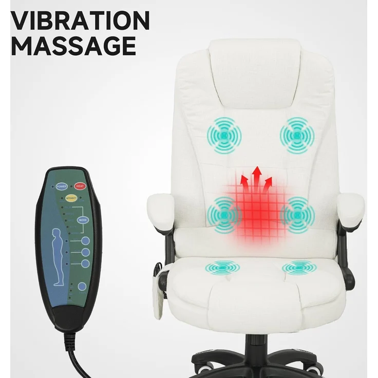 Vinsetto Schreibtischstuhl Bürostuhl mit Vibrationsmassage, Heiz-, Liegefunktion (Massagesessel, 1 St), für Wohnbereich, Weiß – Bild 4