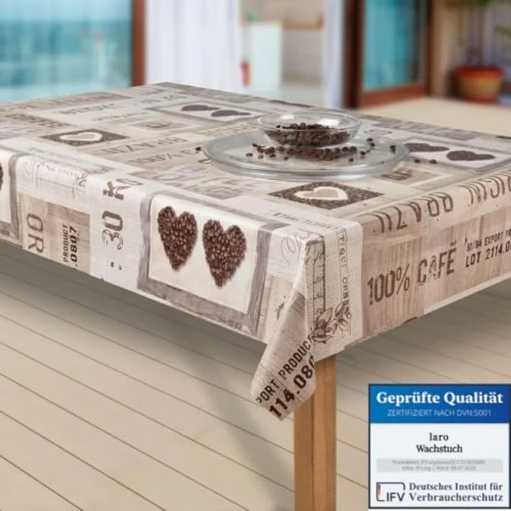 laro Tischdecke Wachstuch-Tischdecken Coffee Herzen braun rechteckig – Bild 1