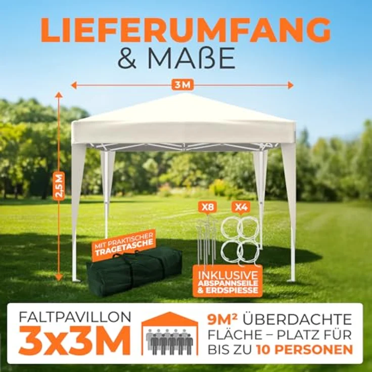 Faltpavillon 3x3 m - wasserdicht - ohne Seitenteile, champagner – Bild 3