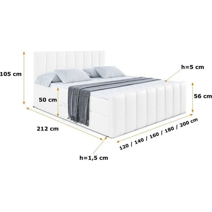 ALTDECOR Boxbett OTTA-Z (Multipocket-Matratze H4, H3 Matratze Bonellfederung, Topper, Kopfteil), Doppelbett mit Fußteil – Bild 4