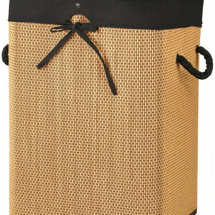 Koopman Wäschekorb Wäschebehälter Wäschesammler Korb Bambus Faltkorb Badezimmer (1 St), Braun / Schwarz, Faltbar, 60x40x30cm, mit Deckel, Dekorativ – Bild 3