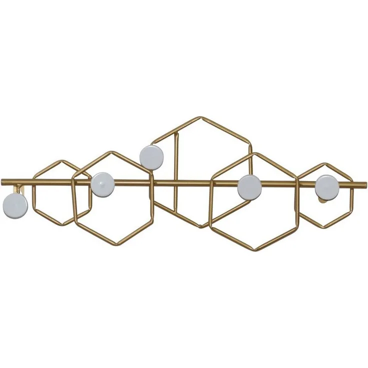 Wandgarderobe, Hakenleiste aus Metall mit 5 Haken, gold-weiß