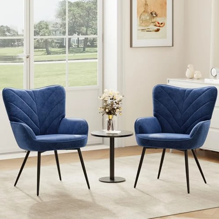 COLAMY Wohnzimmer Sessel, Samtbezogener Relaxsessel mit hoher Rückenlehne, Gepolsterter Komfortsessel mit Wingback-Design, Lounge Chair mit Holzbeinen für Wohnzimmer, Leseecke, Blau – Bild 5