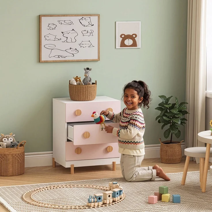 Kinderkommode Vaarentaa 3 Schubladen Weiß/Cotton Candy [en. casa] – Bild 3