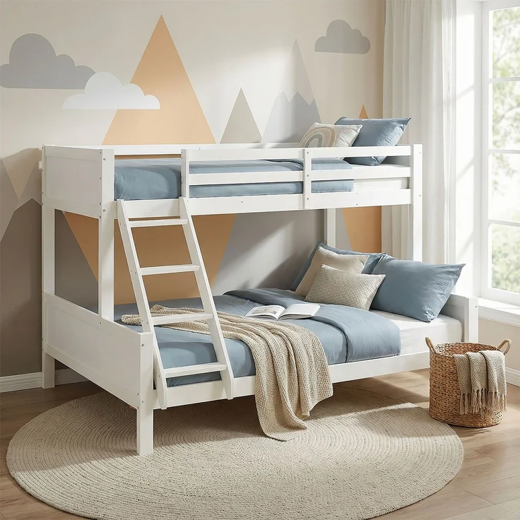 Etagenbett 90x200 und 140x200 mit Matratzen Kinder Jugendbett Hochbett Weiß Holz inklusive Matratzen – Bild 1
