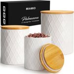 MiaMio Vorratsdose 3er Set Vorratsdosen aus Keramik mit luftdichtem Holzdeckel, (Set)