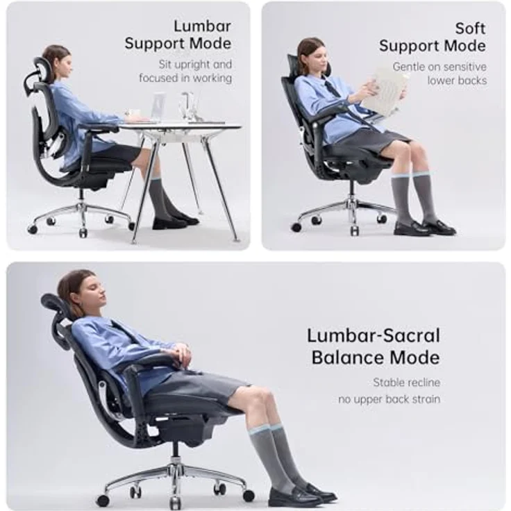 SIHOO Doro C300 V2, Ergonomischer Bürostuhl mit Netzbezug, 8D-Armlehnen, drehbarer Lendenwirbelstütze, 3D-Kopfstütze, Sitztiefenverstellung, Neigungsmechanismus, schwarz – Bild 5