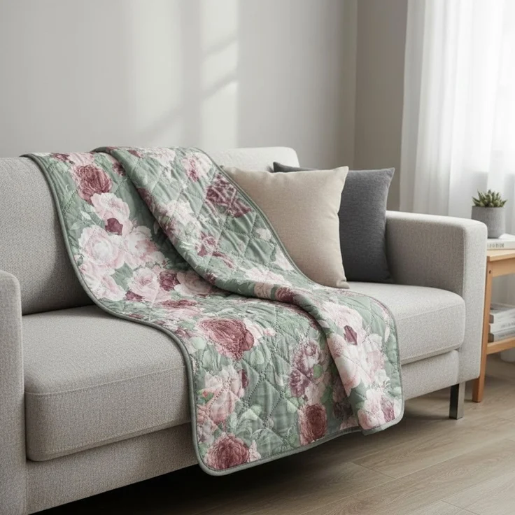 Tagesdecke 220 x 240 cm - Bett- & Sofaüberwurf mit Steppung, pflegeleicht & atmungsaktiv - Grün-Rosa – Bild 4