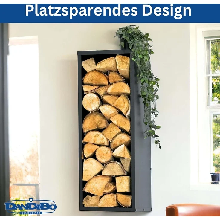 DanDiBo Kaminholzregal Wand Innen Metall Schwarz 80 cm mit Rückwand Wandmontage Hängend Kaminholzständer 96542 Holzkorb Kaminholzhalter – Bild 4
