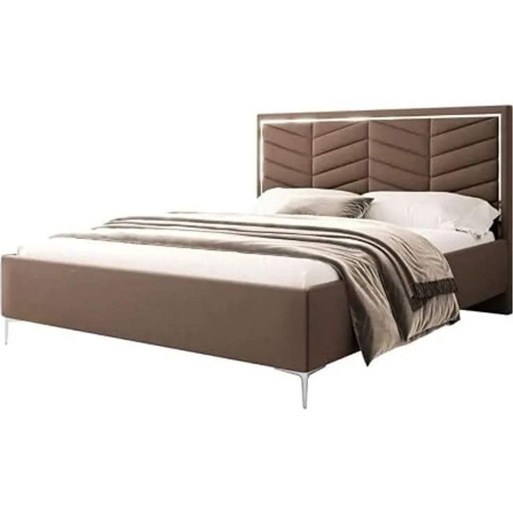 Lookway Polsterbett, 120x200 cm, Braun, Textil, mit Bettkasten und gepolstertem Kopfteil