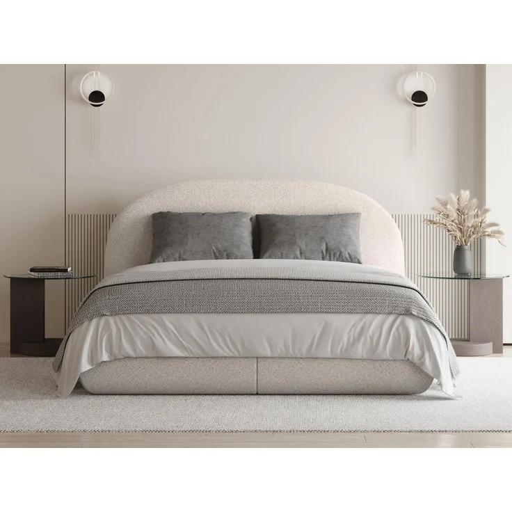 Beautysofa Polsterbett MOTTI mit Bettkasten und gepolstertem Kopfteil (Erhältlich in 3 Breiten: 140, 160 oder 180 cm, mit oder ohne Matratze und Topper), Modischer Bouclé-Stoff in 3 Beigetönen – Bild 1
