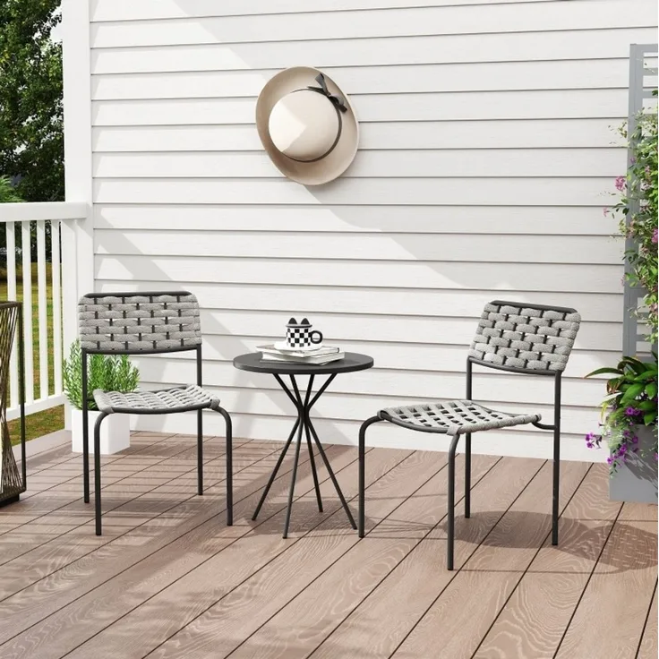 Bistro Set 3-teilig Rattan stapelbare Stühle Tisch Garten Terrasse Balkonmöbel