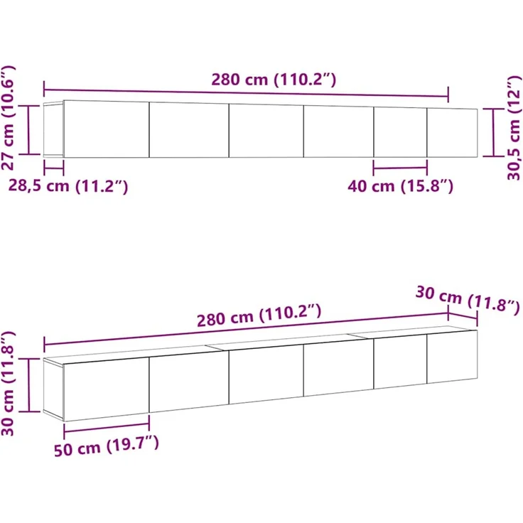 vidaXL TV-Schrankset Wandmontiert Schwarz Eichen-Optik Holzwerkstoff 3333059 – Bild 10