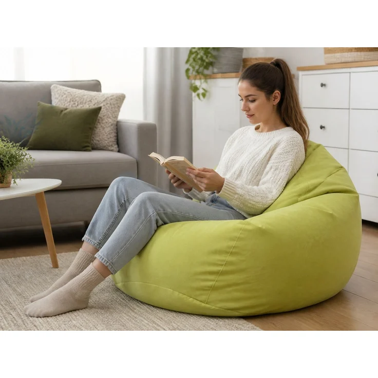 Sitzsack-Hülle ohne Füllmaterial, Grün, 100 x 120 cm, Stoffbezug für Innen- und Außenbereich – Bild 2