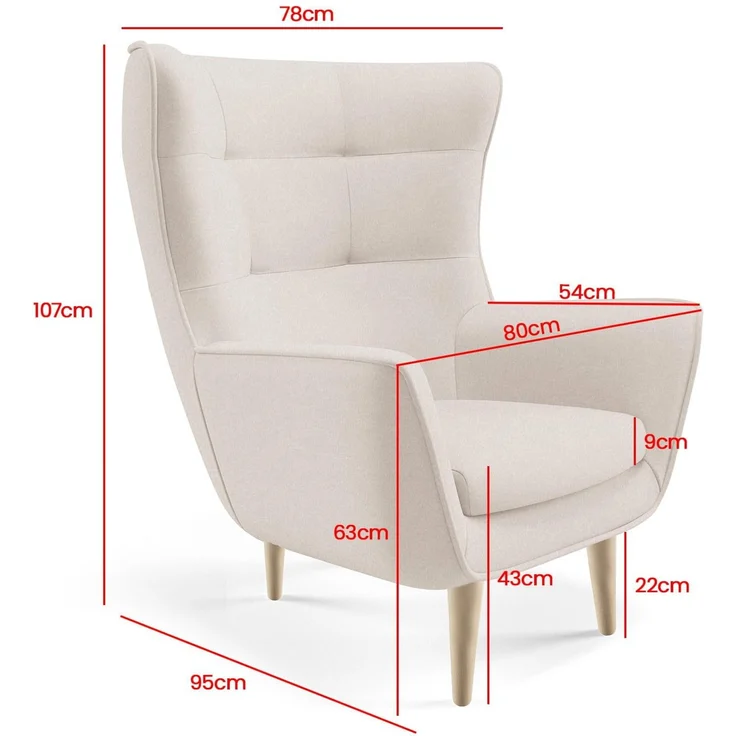Sessel Franco Polstersessel, Einzelsessel mit Rückenlehne für Wohnzimmer und Esszimmer, bequemer Sessel, schwarze Holzfüße – Stoff Castel 20, 107 x 53 x 78 cm – Bild 6