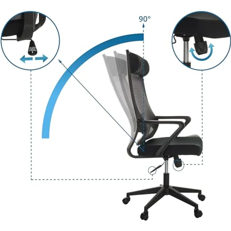 MID.YOU Drehstuhl Schwarz, Textil, ergonomische Rückenlehne, 360° drehbar, inklusive Armlehnen, 69x122-132x69 cm – Bild 4