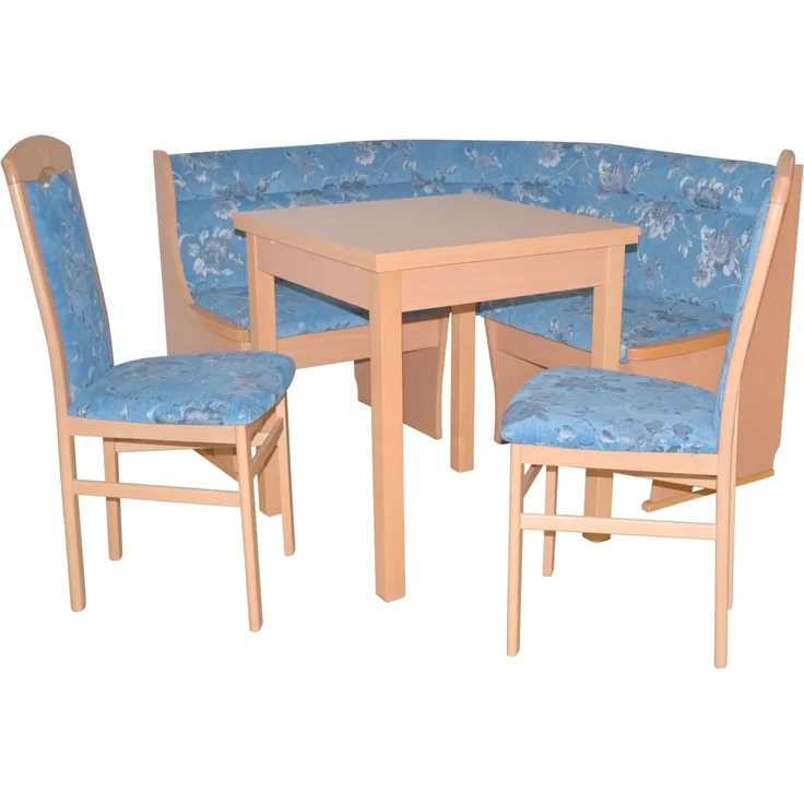 Kleine Eckbankgruppe "Anja 1B", buche / Stoff blau mit Blumendessin