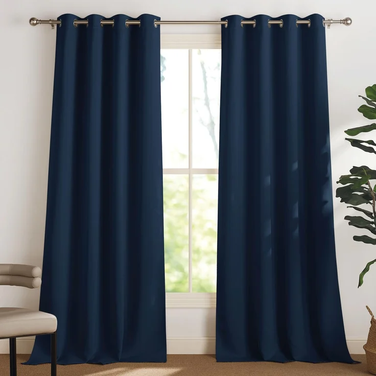 PONY DANCE Blackout Curtains for Living Room Thermovorhang Kälteschutz | 2er Set H260 x B140 cm, Gardinen Blickdicht, Sichtschutz, UV-Schutz, Ösenschal, für Schlafzimmer Kinderzimmer, Dunkelblau