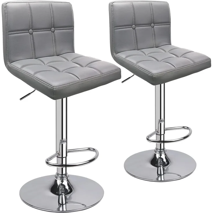 Leader Accessories Barhocker (2er-Set) Barstuhl mit Lehne stylischer Tresenhocker höhenverstellbar 62-83cm Drehstuhl 360 Grad Bezug aus Kunstleder hellgrau
