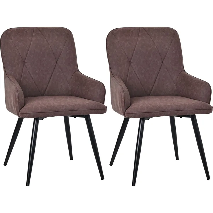 HOMAVO Esszimmerstuhl 2 Stück mit Armlehnen Lederlook Braun 57x62x87cm, YZ3
