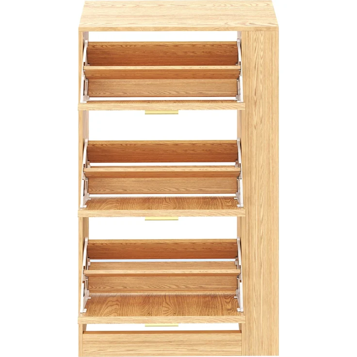 Schuhschrank, MDF in Holzoptik mit 3 Türen & offenen Fächern, 70x23,5x115 cm, Natur – Bild 9