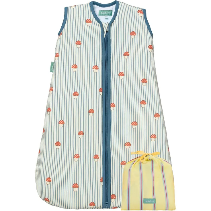 molis&co - Baby Schlafsack ärmellos - Ideal für Frühling und Herbst - Babyschlafsack 1 tog ohne Ärmel - Leicht gepolstert - 100% Baumwolle (Oeko-TEX 100), Premium Qualität - Mushrooms (85 cm)